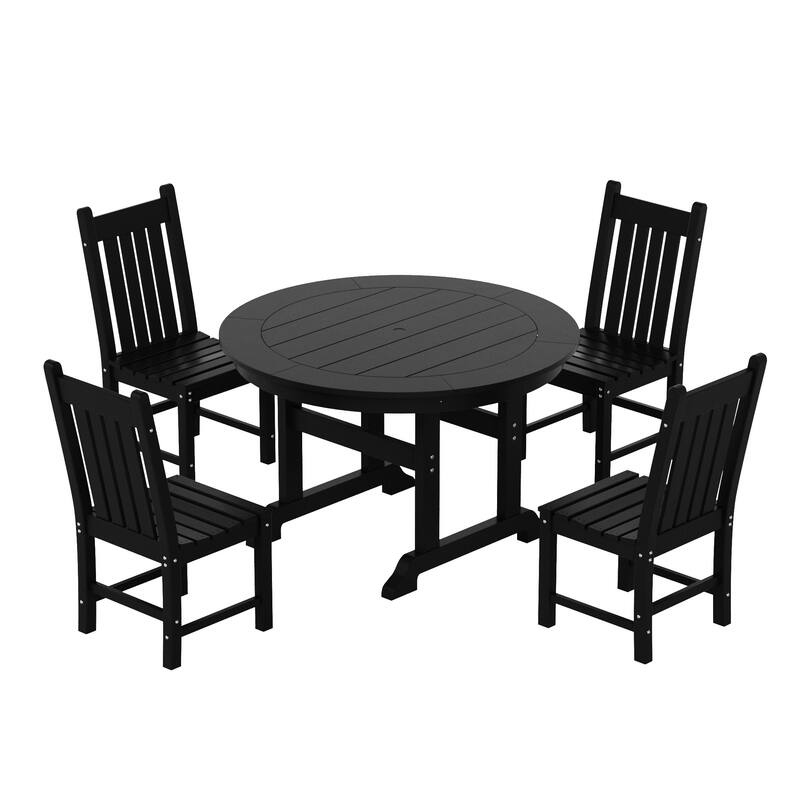 Laguna Hdpe All Weather Outdoor Patio Dining Set with Round Table, Armless Chairs (5-Piece Set)