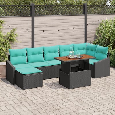 vidaXL 8 Piece Garden Sofa Set with Cushions Black Poly Rattan - 113.6×48.6×27.2