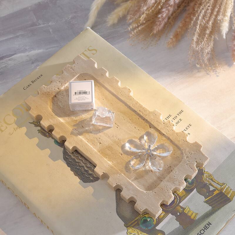 SAFAVIEH Home Lulu Tan Travertine Tray - 12.1"W x 6.1"D x 0.8"H