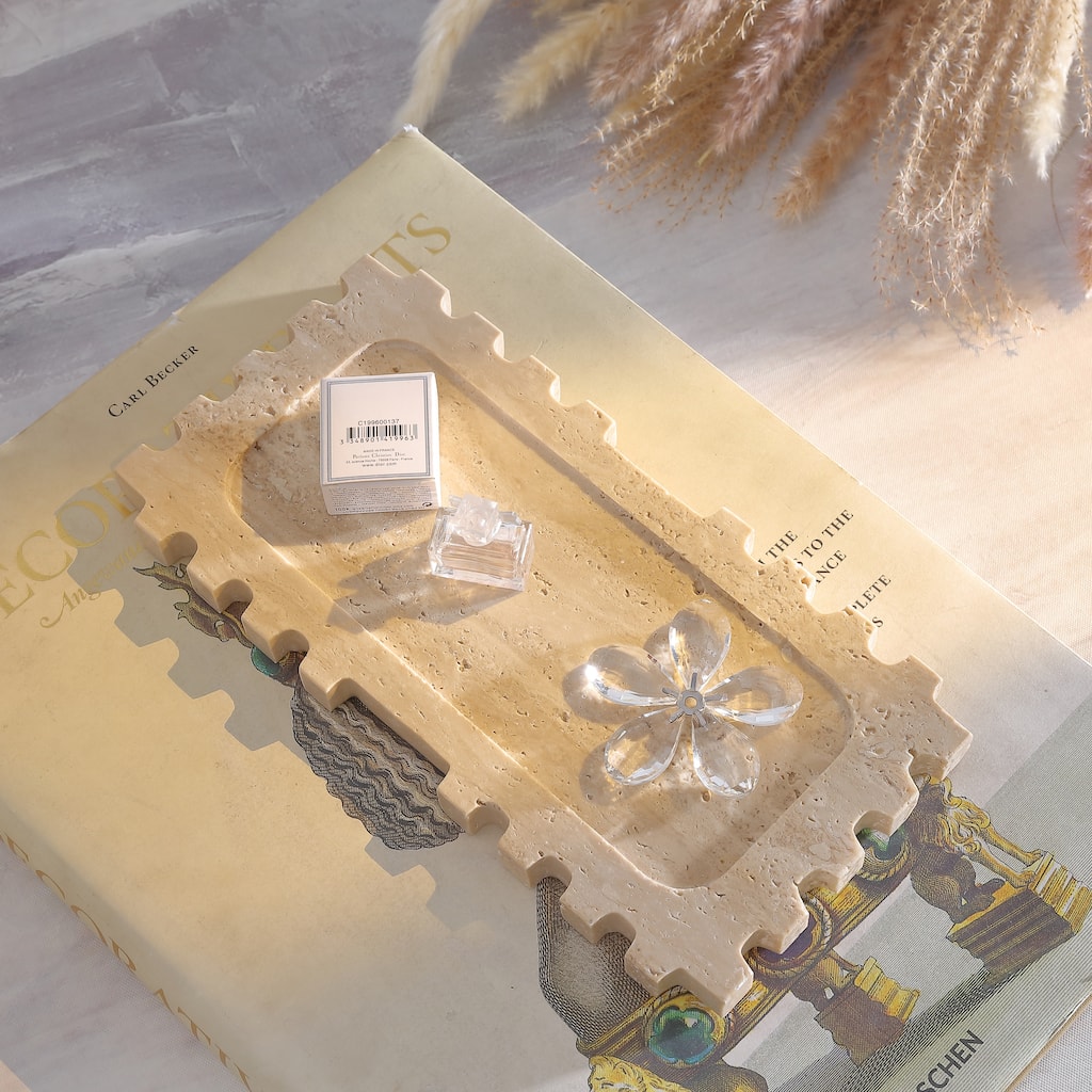 SAFAVIEH Home Lulu Tan Travertine Tray - 12.1"W x 6.1"D x 0.8"H