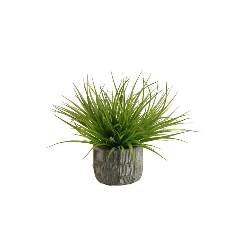 HomeStock Wild Grass in Concrete Bowl - Neutral Faux Plant for Minimalist or Industrial Spaces - 16