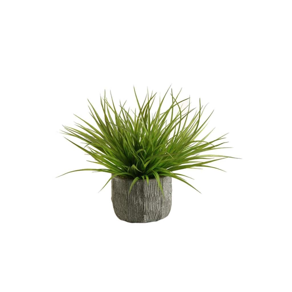 HomeStock Wild Grass in Concrete Bowl - Neutral Faux Plant for Minimalist or Industrial Spaces - 16