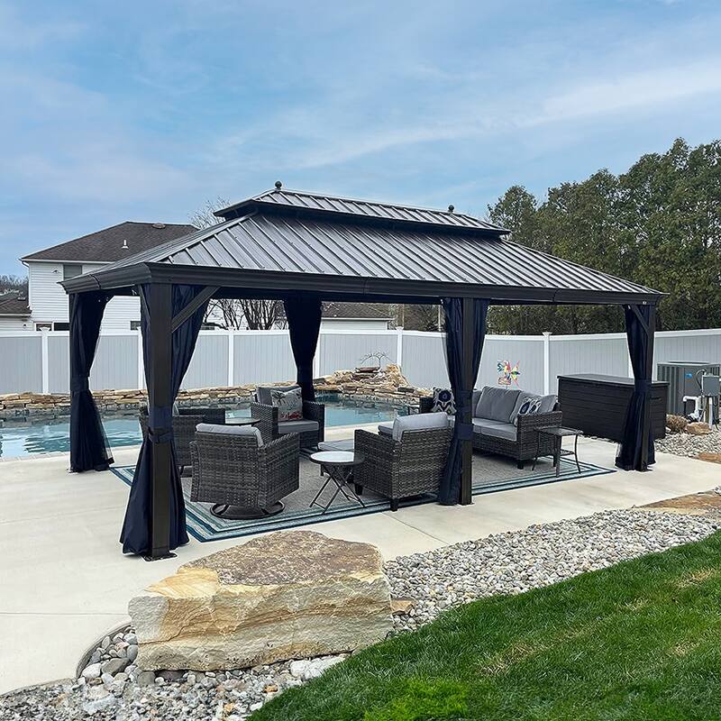 PURPLE LEAF Outdoor Gazebo Aluminum Frame Galvanized Steel Hardtop Gazebo