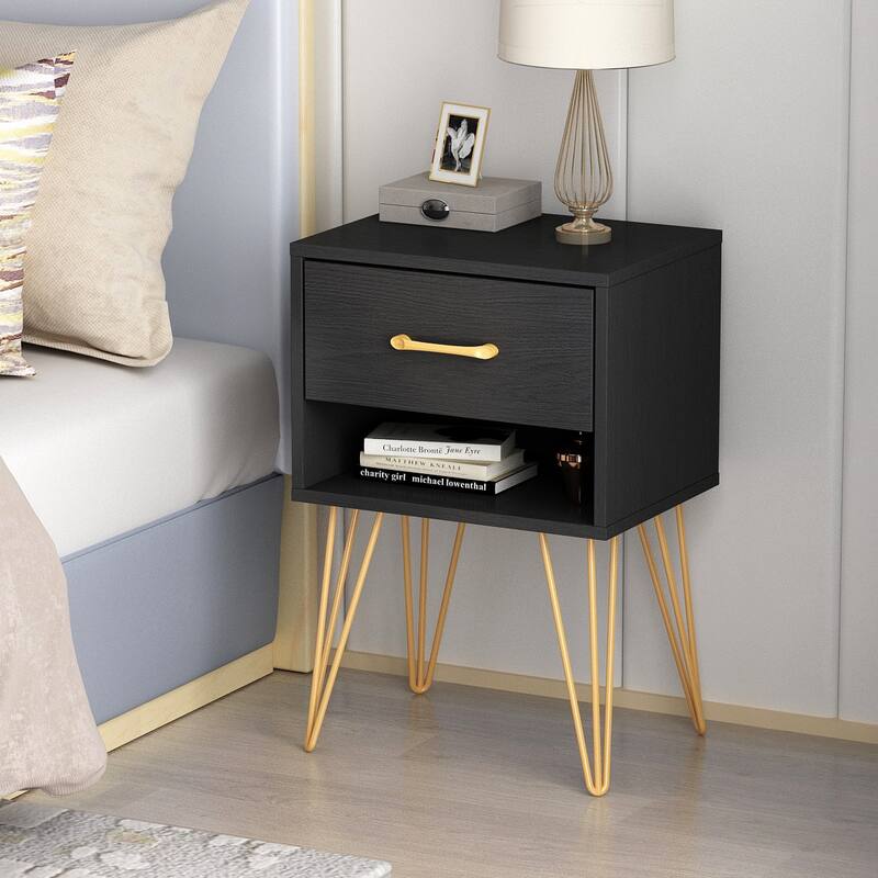 1 Drawer Wood Nightstand Bedside Cabinet Storage Shelves