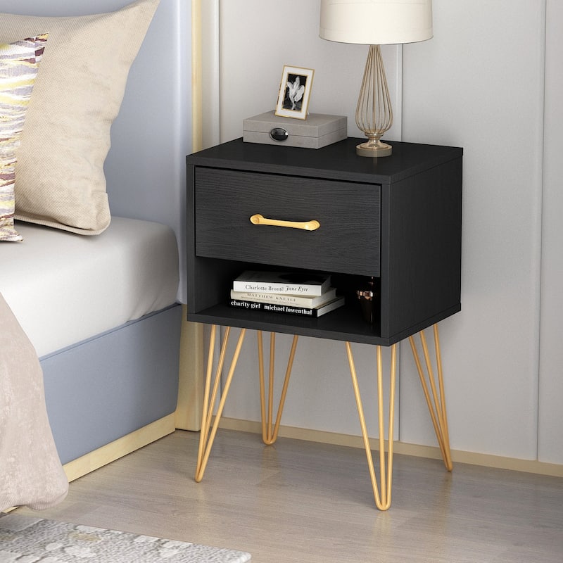Nightstands , Bedside Table Side Table with Drawer Shelf Industrial