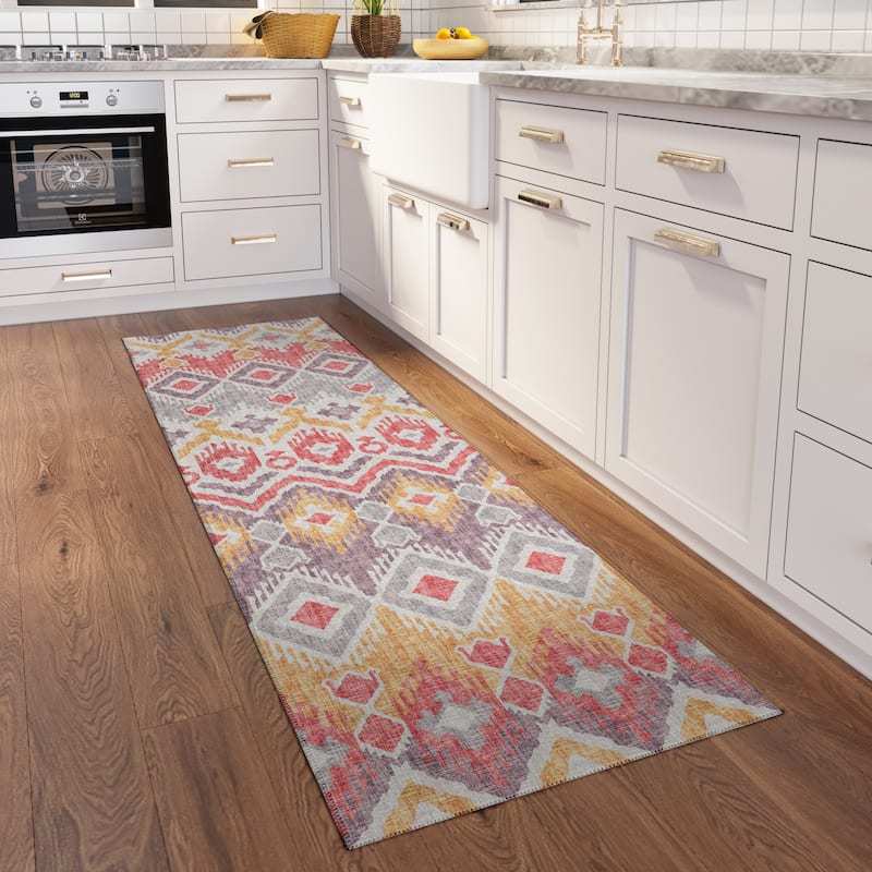 Indoor/ Outdoor Addison Yuma Southwest Ikat Washable Area Rug - 2'3" x 7'6" - Purple