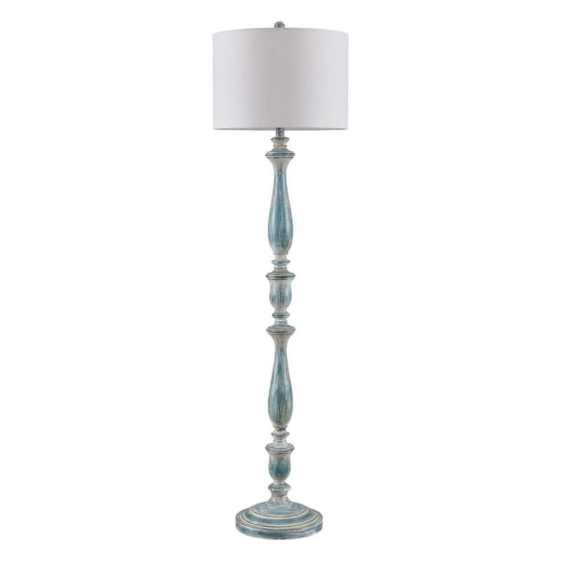 KAWOTI 61.25'' Rustic Distressed Light Blue Floor Lamp with Beige Linen Shade - W16" x H61.25"