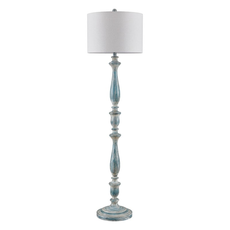 KAWOTI 61.25'' Rustic Distressed Light Blue Floor Lamp with Beige Linen Shade - W16" x H61.25"