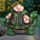 preview thumbnail 2 of 11, Exhart Solar Turtle with Pink Flowers Garden Statue, 8 inch