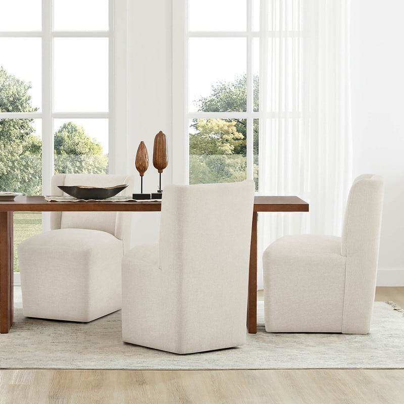 Spruce & Spring Iris Modern Upholstered Fabric Dining Chair with Casters - Set of 3 - Linen