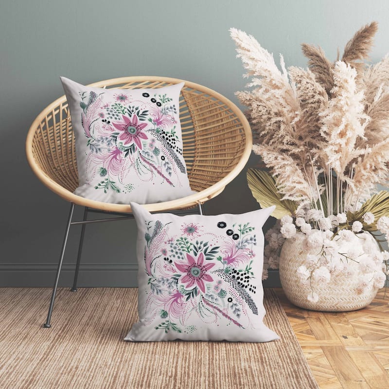 Enchanting Bouquet Faux Suede Reversible Throw Pillow Pink and Green