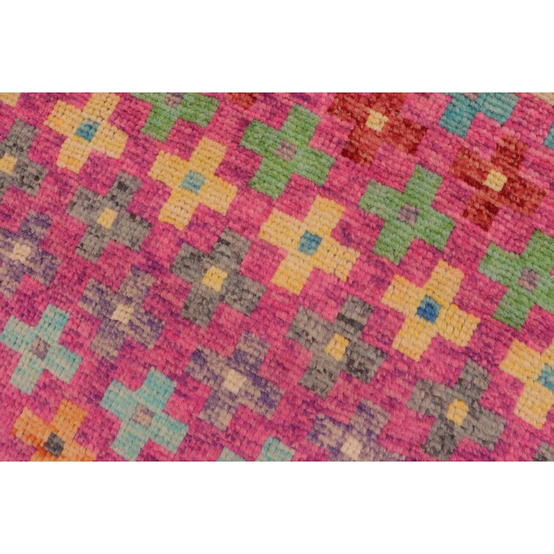 Modern Balochi Espinoza Pink/Orange Hand Knotted Wool Rug - 3'4'' x 4'10''