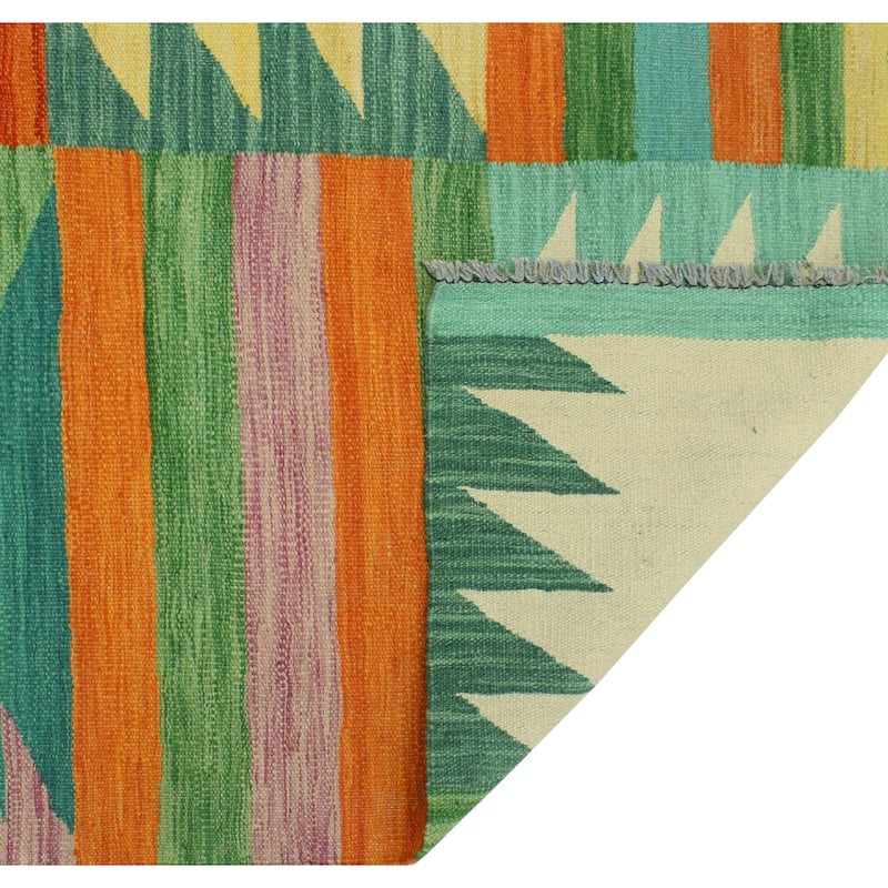 Modern Flatweave Evanee Green/Rust Rug - 5'10" x 7'11"