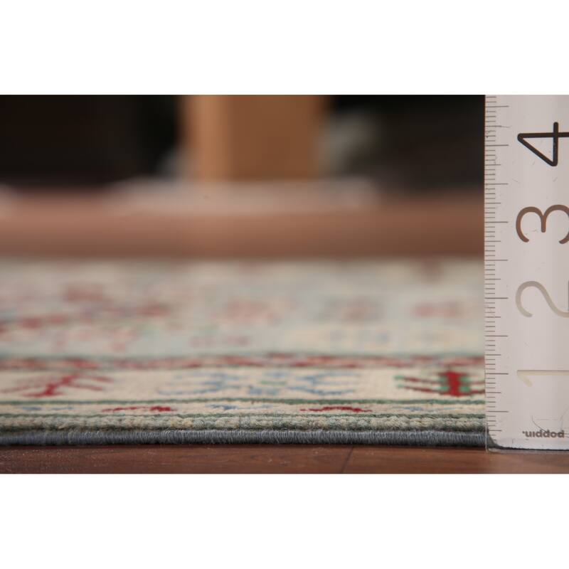Light Blue Kazak Runner Rug Hand-Knotted Traditional Wool Carpet - 2'8" x 13'4"