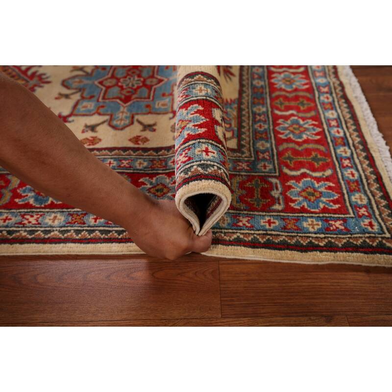 Traditional Kazak Oriental Foyer Rug Handmade Beige Wool Carpet - 3'3" x 4'11"