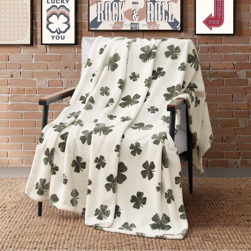 Lucky Brand Lucky Clovers Plush Throw Blankets