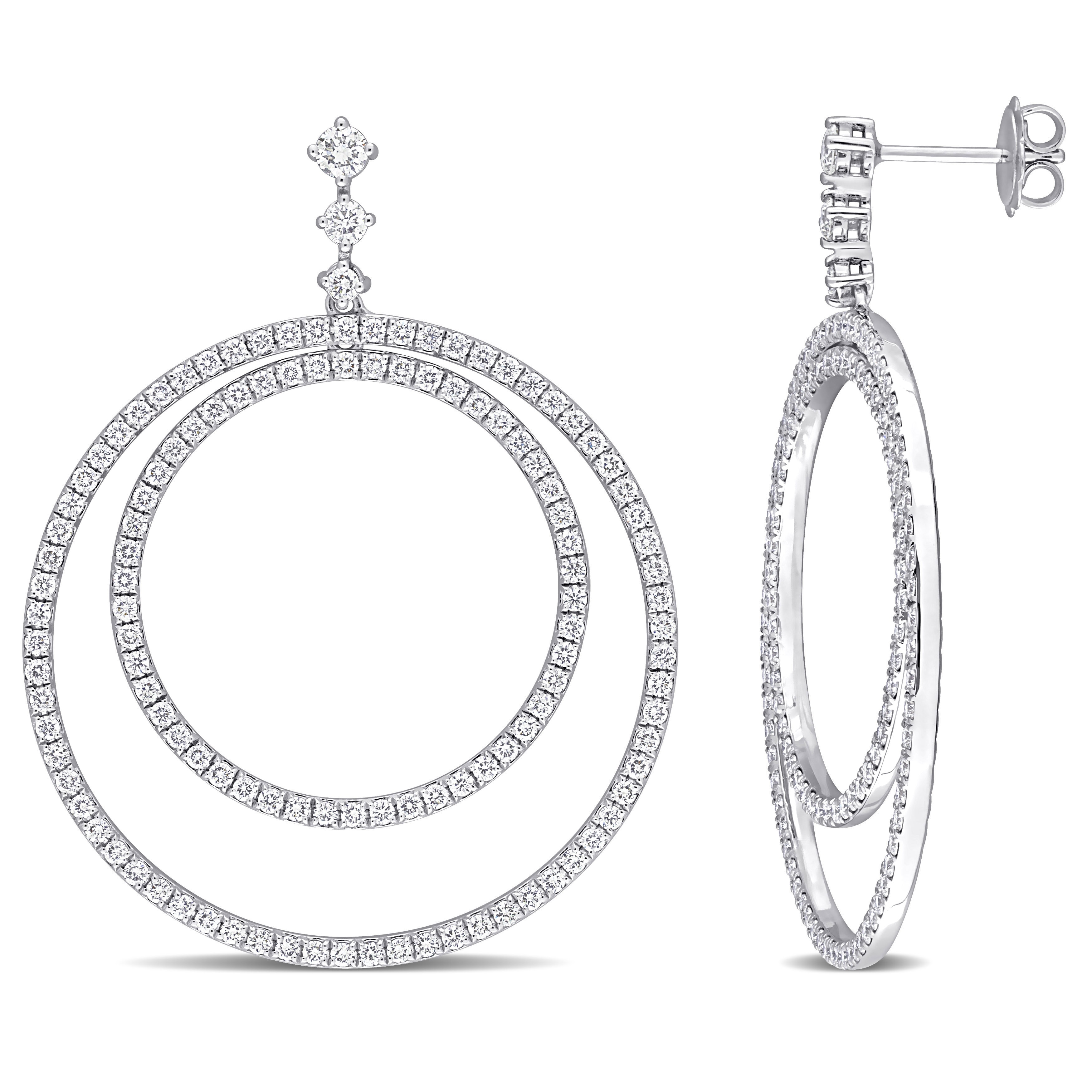Miadora 3 1/4ct TDW Diamond Double-Circle Earrings in 14k White Gold
