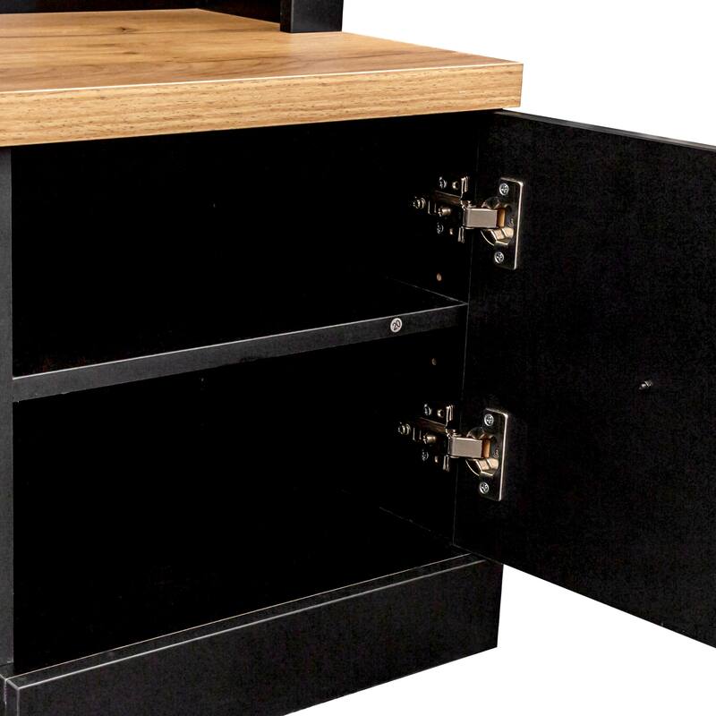 Farmhouse 4-in-1 Hall Tree with Wood Grain Bench and Top, Multifunctional Coat Rack with Black Hooks, Adjustable Shelves
