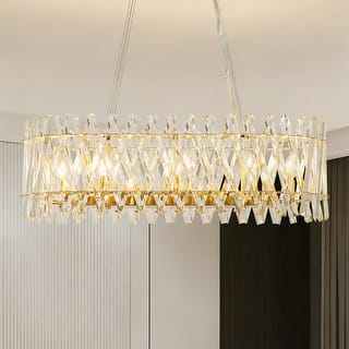 8-Light Brushed Gold Modern Luxury Iron & Cut Glass Chandelier Light with Adjustable Height for Living & Dining Rooms