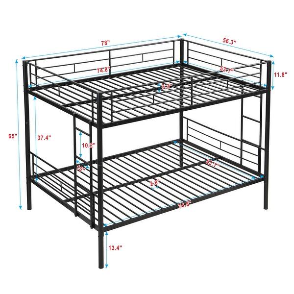 Black Full over Full Metal Bunk Bed with Ladder, No Box Spring Needed