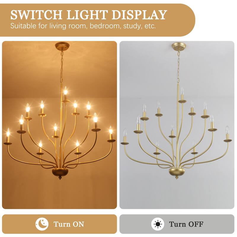 12-Light Candlestick Hanging Linear Chandelier Lighting 3-Tier Ceiling Light Fixture for Kitchen Island