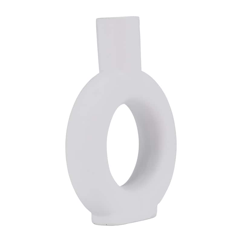 Sagebrook Home Neutral Modern Ceramic Table Accent Round Cut-Out Vase