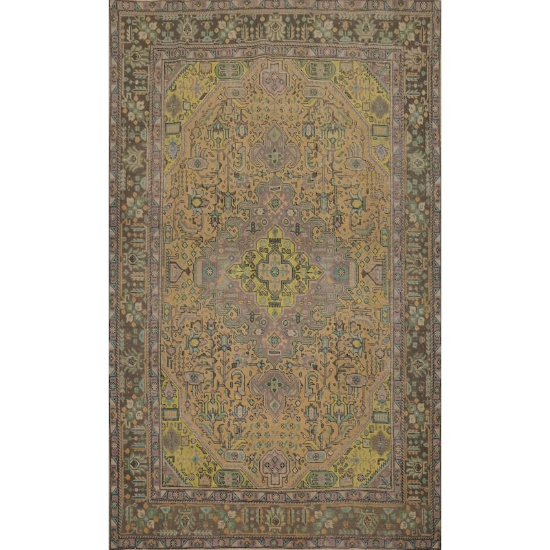 Hand Knotted Oriental 100% Wool Carpet Traditional Floral Oranges & Rust Tabriz Area Rug - 9' 9'' X 6' 5''