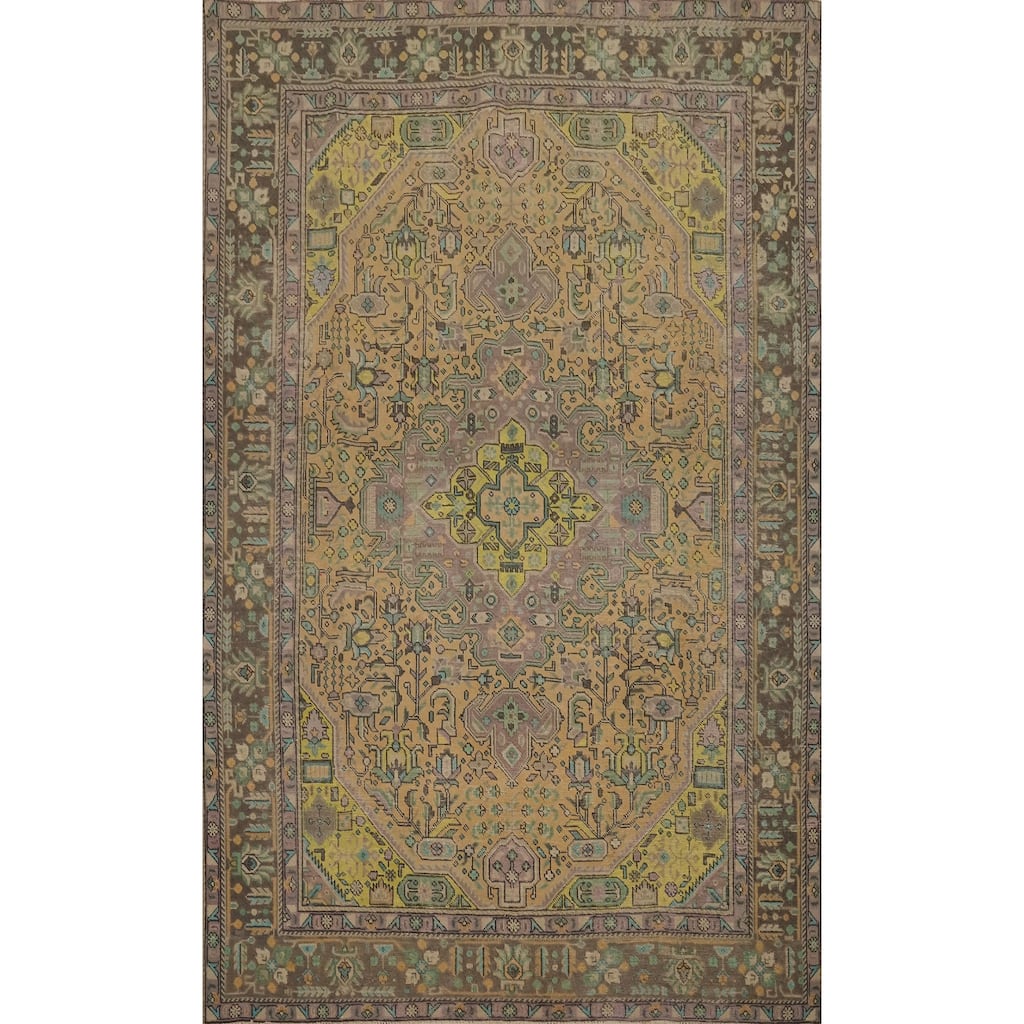 Hand Knotted Oriental 100% Wool Carpet Traditional Floral Oranges & Rust Tabriz Area Rug - 9' 9'' X 6' 5''