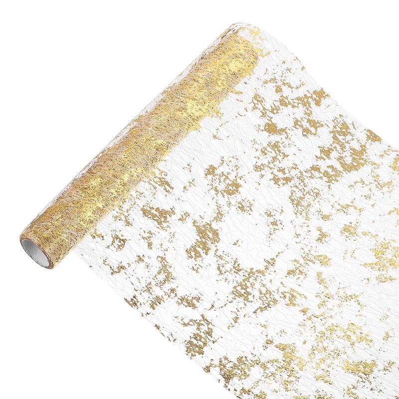 Table Runner, Sequin Gold Foil Thin Mesh Metallic Table Runner