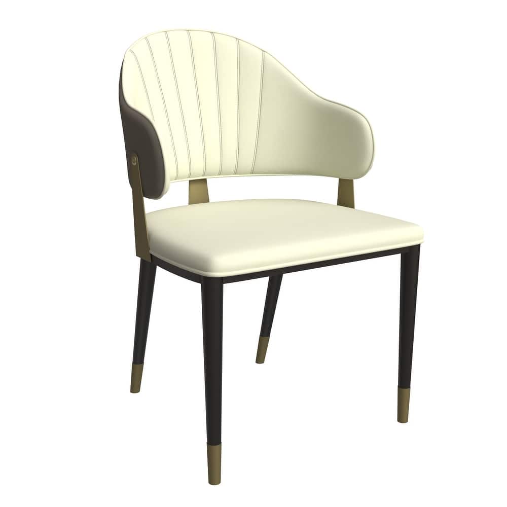 Aria Modern Ergonomic Leather Dining Chair with Iron Legs and Gold Accents Design Side Chair