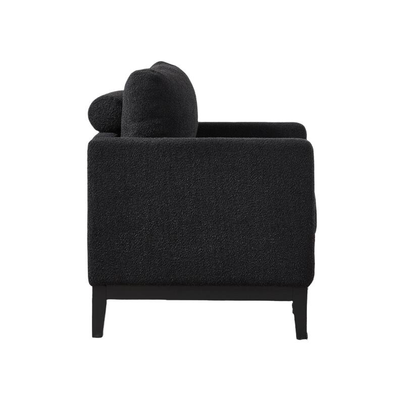 35" Farmhouse Style Boucle Single Sofa Accent Chair with Storage Footstool, Natural Wood Legs for Living Room, Office
