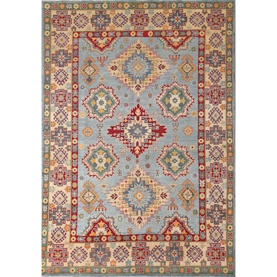 Light Blue Kazak Oriental Area Rug Handmade Wool Carpet - 6'6" x 9'7"