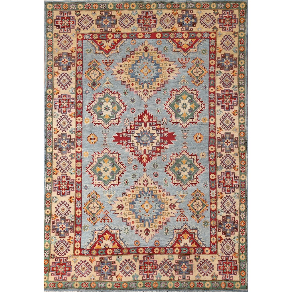 Light Blue Kazak Oriental Area Rug Handmade Wool Carpet - 6'6" x 9'7"
