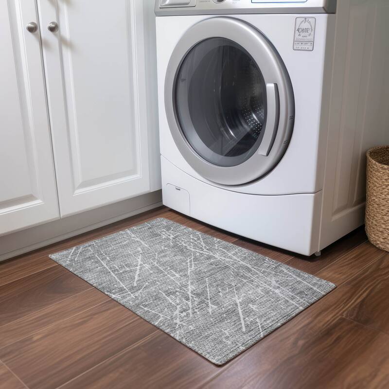 Machine Washable Indoor/ Outdoor Chantille Contemporary Crackle Rug - Gray - 1'8" x 2'6"