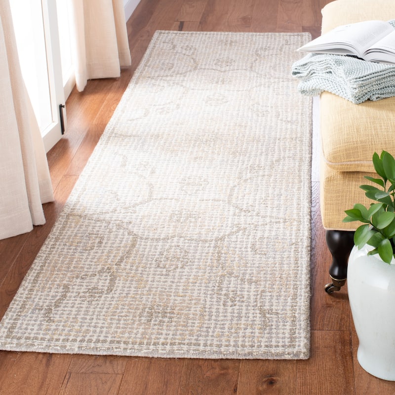 SAFAVIEH Handmade Abstract Gunjan Modern Wool Rug - 2'3" x 8' Runner - Light Grey/Ivory