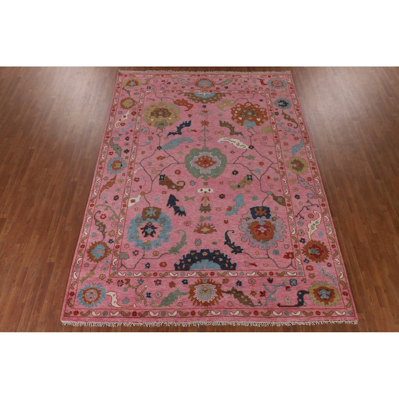 All-Over Pink Oushak Oriental Area Rug Handmade Wool Carpet - 8'10"x 11'10"