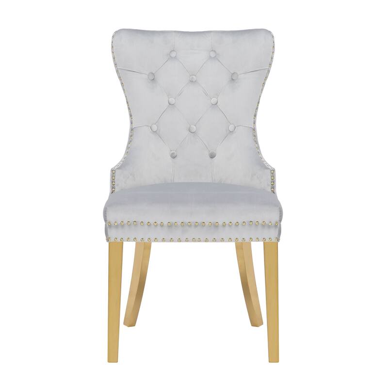 Modern Set of 2 Dining Chairs with Button Tufted Upholstered Back, Nailhead Trim, Stainless Steel Legs for Dining Room