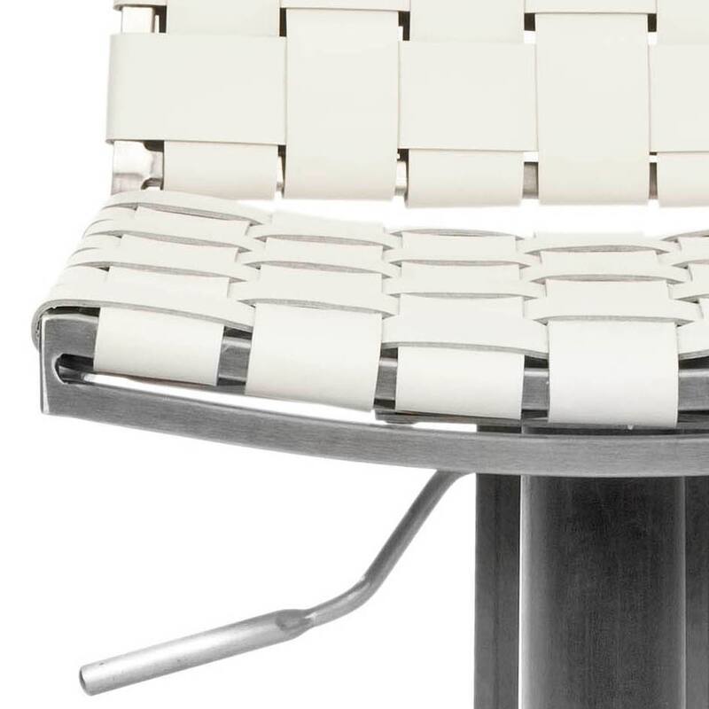 SAFAVIEH Herlinda 21.7-30.7-inch White Leather Seat Stainless-Steel Adjustable Bar Stool - 18.5" x 15.4" x 29.5" - 19Wx15Dx30H