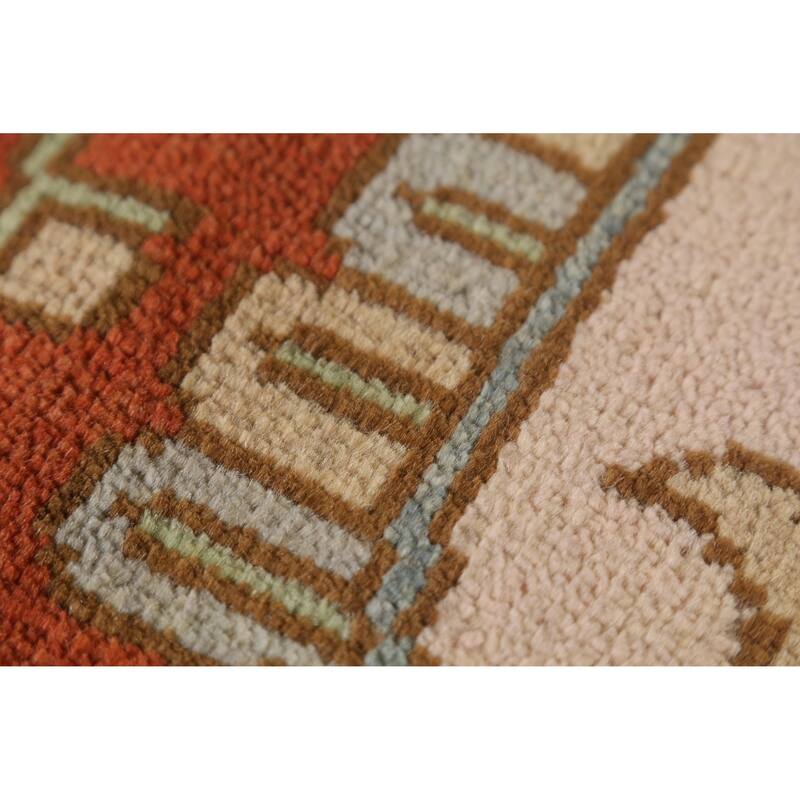 Geometric Heriz Serapi Indian Large Rug Hand-Knotted Pink Wool Carpet - 9'10" x 13'9"