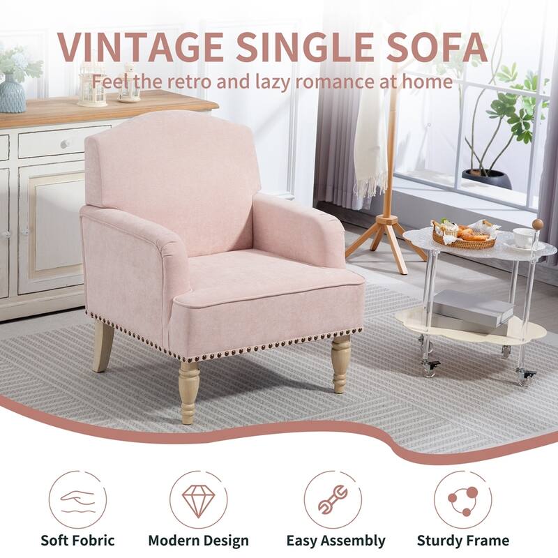 Modern Accent Chair with Retro Wooden Legs & Nailhead Trim