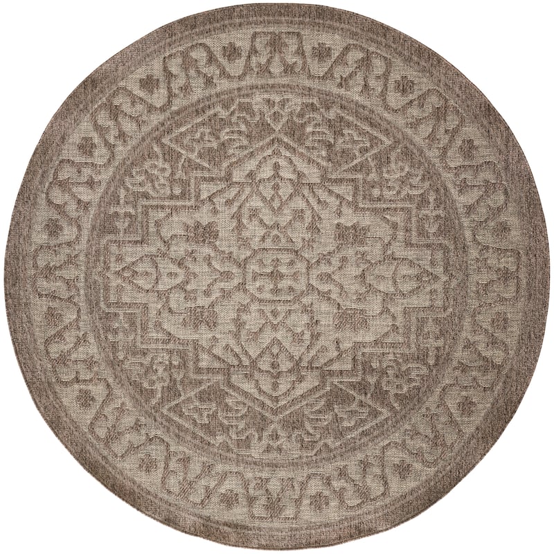 Nourison Tulum Indoor/Outdoor Persian Area Rug - 8' x Round - Brown