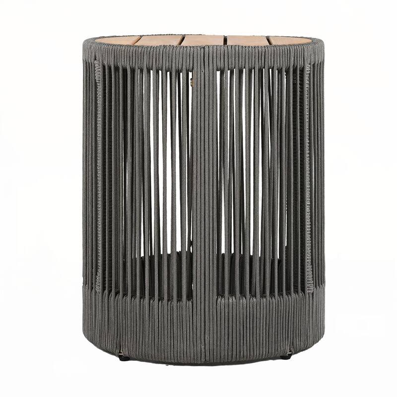 Outdoor Rattan rope and Acacia Wood Side Table(Rope Grey, Natural Iron)
