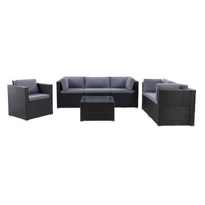 CorLiving Parksville Patio Sofa Sectional Set 7pc, Black/Grey
