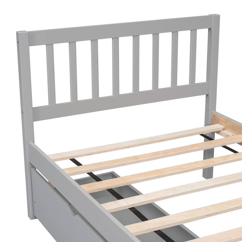 Space-Saving Twin Size Platform Bed with 2 Storage Drawers, Sturdy Rubber Wood Frame - Easy Assembly