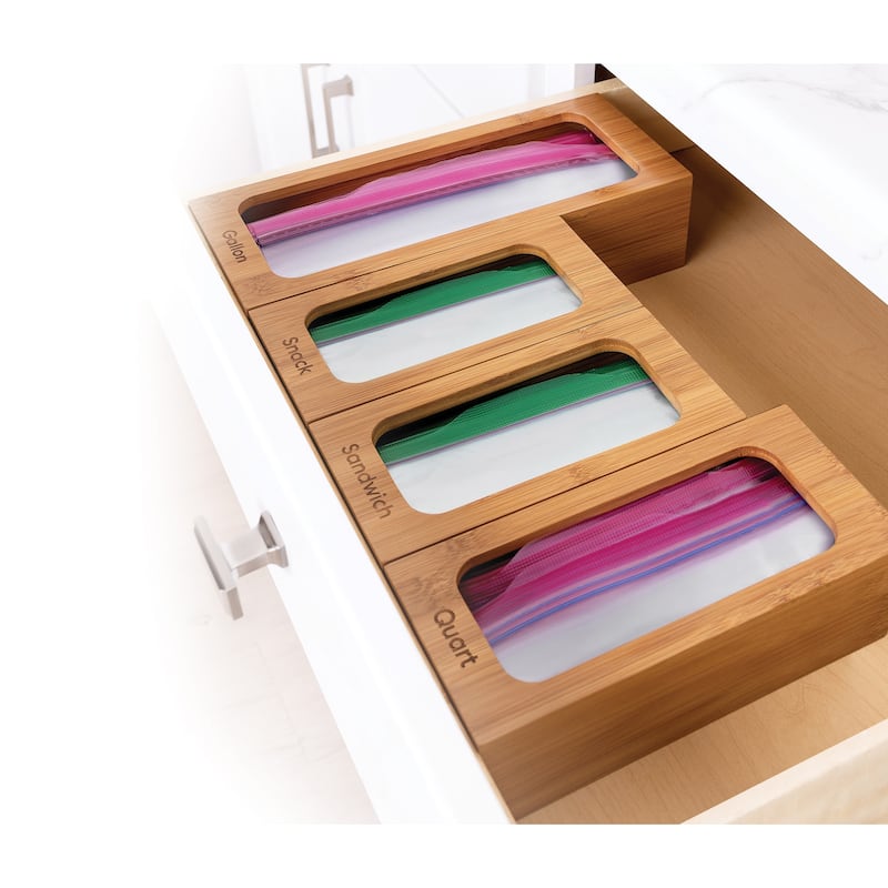Seville Classics Bamboo Food Storage Bag Holder (Set of 4)