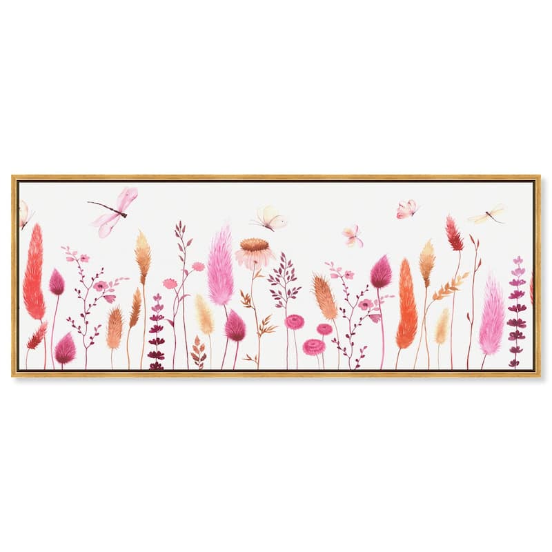 Dried Floral Dragonfly Panoramic Canvas by Art Remedy - Gold - 54" x 20"