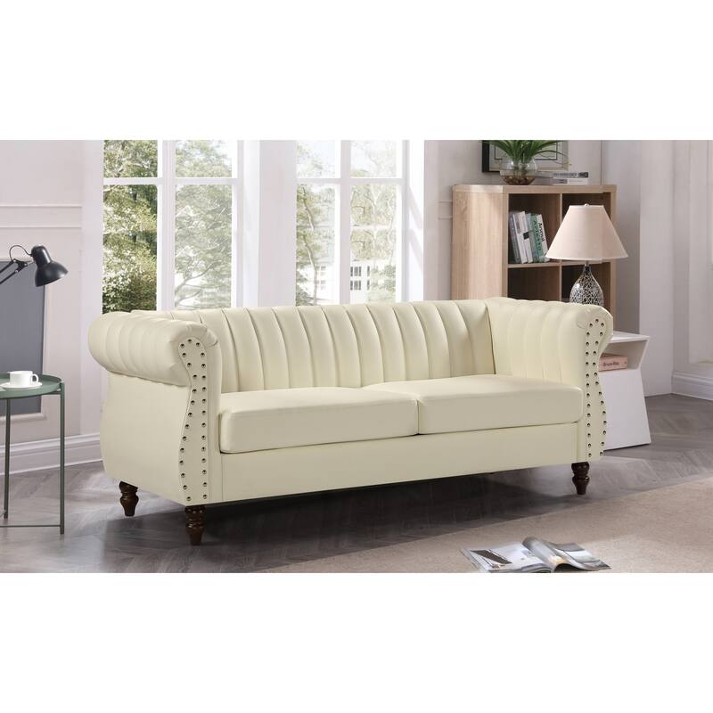 Capri Faux Leather Chesterfield Rolled Arm Sofa