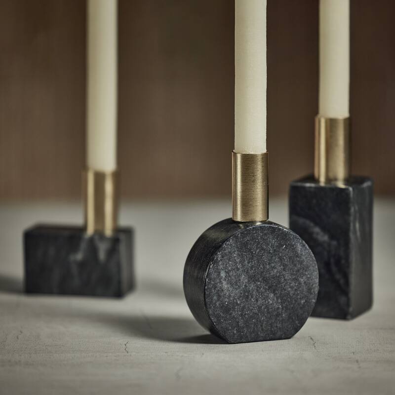Malakai Round Marble Candle Holders, Set of 2