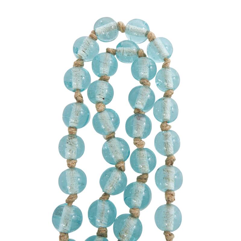 Glass Handmade Round Long Beaded Garland with Tassel with Knotted Brown Jute