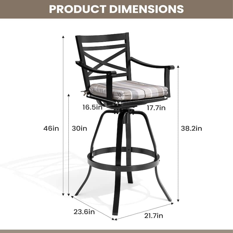 Pellebant Patio Outdoor Aluminum Swivel Bar Stools with Sunbrella Cushion - 21.7 in W x 16.5 in D x 46 in H